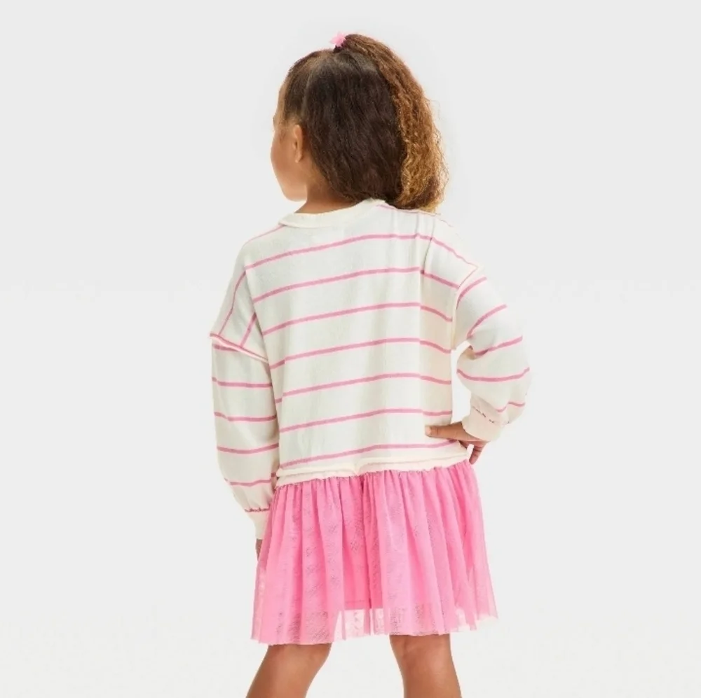 Grayson Mini Toddler Girls' Tulle Dress Charcoal Pink and white